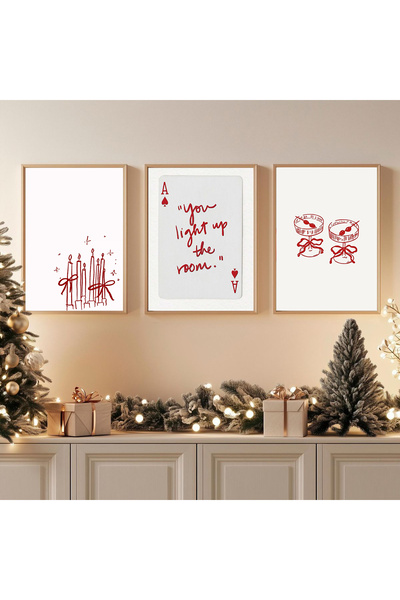 Koi Art Design 3 PARÇA YILBAŞI TEMALI ÇERÇEVE GÖRÜNÜMLÜ MDF TABLO SETİ