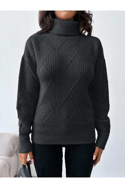POİNE Women's Thessaloniki Baklava Patterned Women's Premium High Neck Sweater