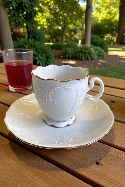 Home Venda Embossed Pattern Gold Gilded Coffee Cup Set for 6 People