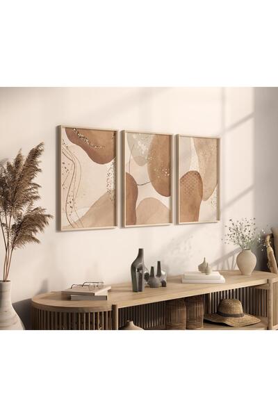 NinaStore Kahverengi Soyut Suluboya Baskı Seti: Bohem Toprak Tonlarında Duvar...