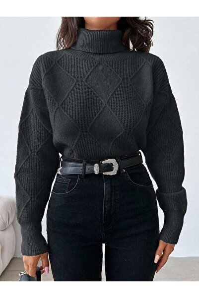 POİNE Women's Thessaloniki Baklava Patterned Women's Premium High Neck Sweater