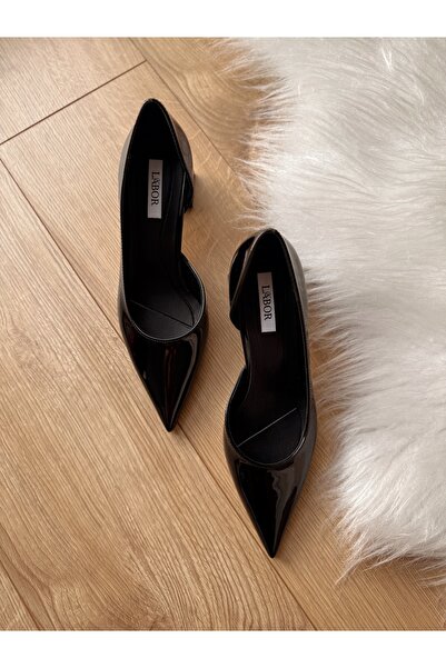 labor Selection Patent Leather Stiletto Pointed Toe Women's Heeled Shoes Thick Heel 9 cm