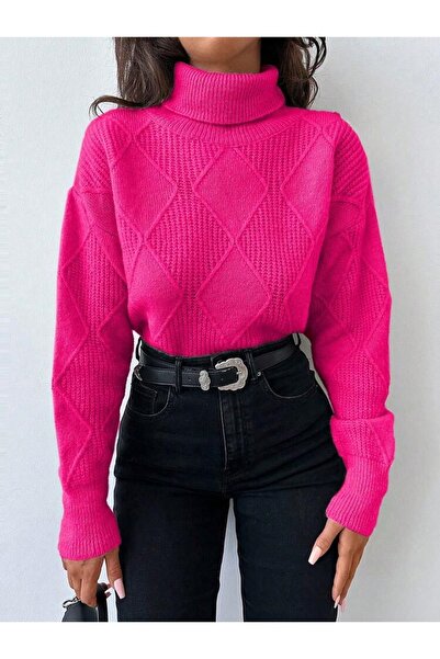 POİNE Women's Thessaloniki Baklava Patterned Women's Premium High Neck Sweater