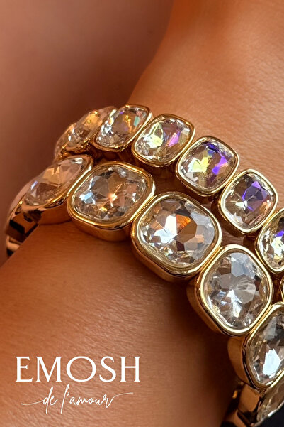 EMOSH de Lamour طقم أساور كريستال ذهبية اللون سميكة ورفيعة مكون من قطعتين |  ...