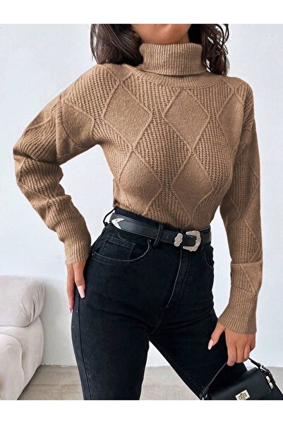 POİNE Women's Thessaloniki Baklava Patterned Women's Premium High Neck Sweater