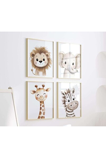 NinaStore Safari Kreş Baskıları: Aslan, Fil, Zürafa, Zebra - Orman Hayvanları...