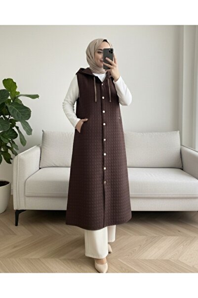 HİJABAYA Μακρύ γιλέκο με κουκούλα και τσέπες με κουμπιά