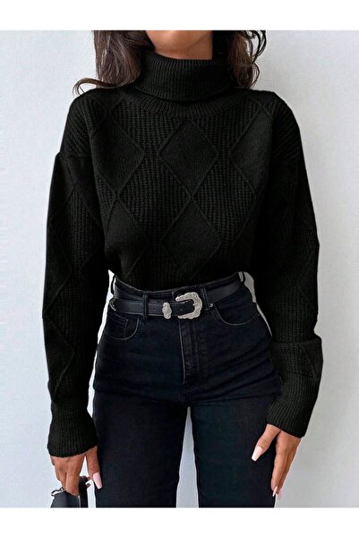 POİNE Women's Thessaloniki Baklava Patterned Women's Premium High Neck Sweater