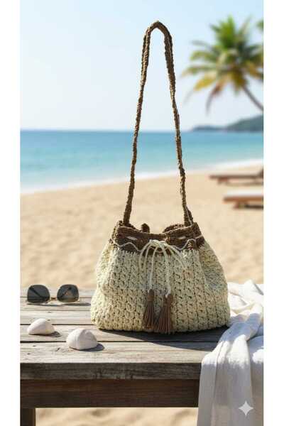x1marka Special Design Handmade Organic Straw Bag Paper Bag Medium Size Hand Knitted Straw Beach Bag