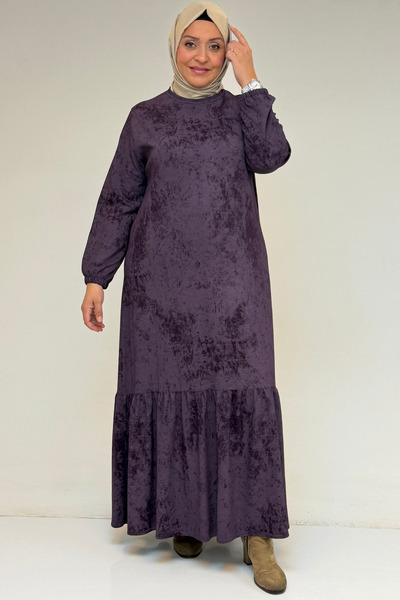 Eslina 52032 Φόρεμα με βολάν μεγάλου μεγέθους - Batik Plum