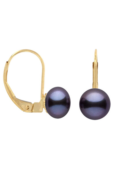 Kaskadda Cercei Perle Negre Naturale 7–8 mm, Aur Galben 14K, Formă Buton, Tortiță Închisă | KASKADDA®