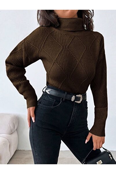 POİNE Дамски пуловер с висока яка и мотив „Баклава“ от Солун