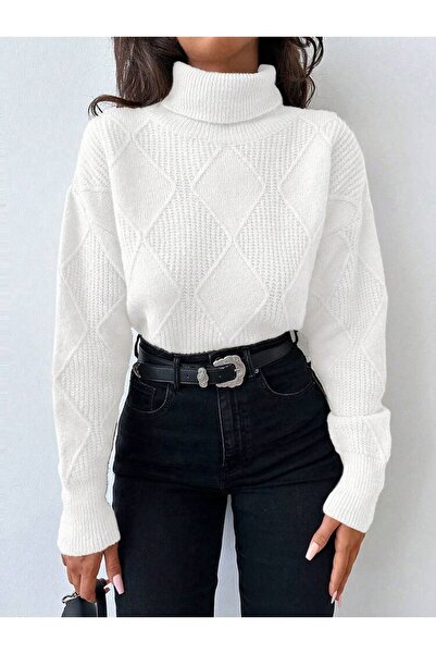 POİNE Women's Thessaloniki Baklava Patterned Women's Premium High Neck Sweater