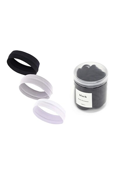 Valkry - Set de 3 bentițe (alb, gri, negru) cu 50 de elastice de păr și cutie neagră de depozitare