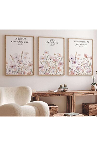 NinaStore Yabani Çiçek Fidanlık Baskısı: Bohem Çiçek Desenli, İncil Ayetli Du...