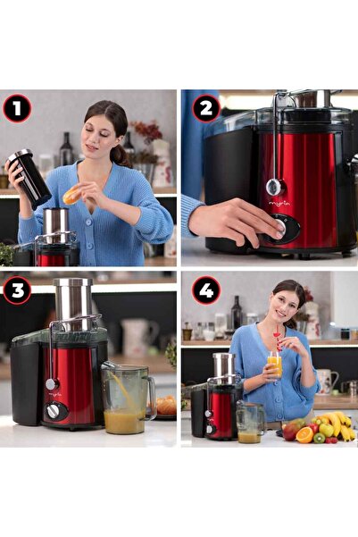 MyRia Fruit and vegetable juicer MY4013, 1.1l, 800W, 2 power levels, black-red