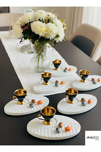 MajesteHome white Bean 6 Adet Kahve Sunum Tepsisi beyaz Kahve Çekirdeği Forml...