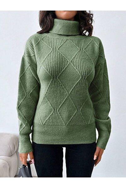 POİNE Women's Thessaloniki Baklava Patterned Women's Premium High Neck Sweater