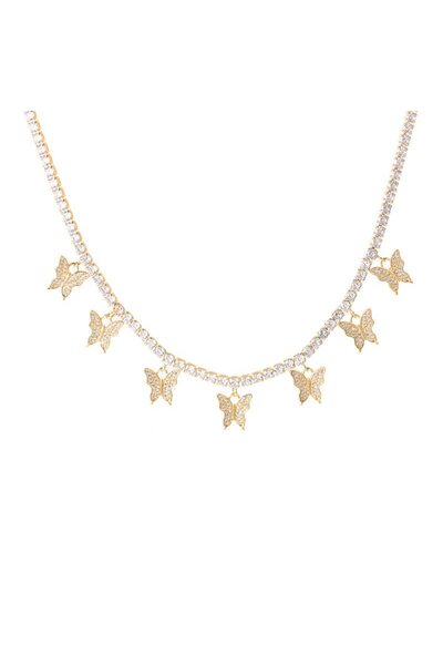 House of Crystals Colier tip Tennis Placat cu Aur cu Cristale Zirconia Fluturi Diamond Butterfly