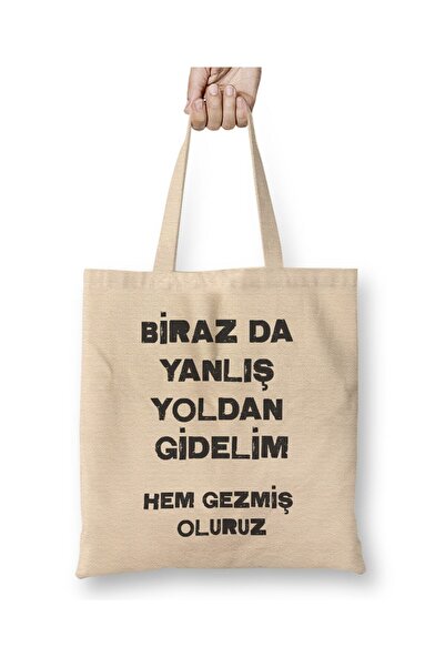 Toyaso Funny Saying Sometimes We Go the Wrong Way White Cloth Bag Long Handle Shopping Bag Beach Bag