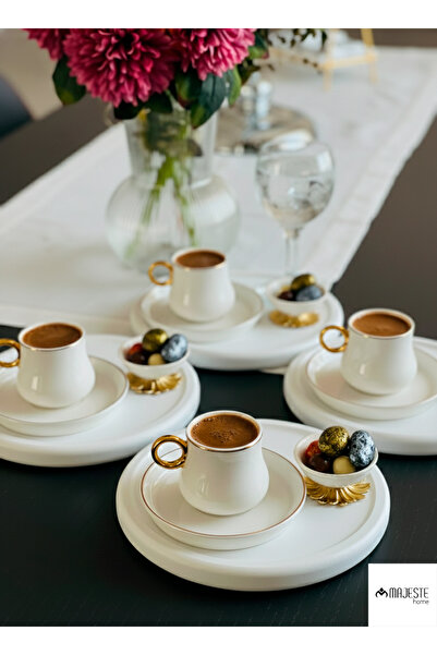 MajesteHome whiteSoft Kahve Sunum Tepsisi – Yuvarlak | BEYAZ Renk MDF | 20x20...