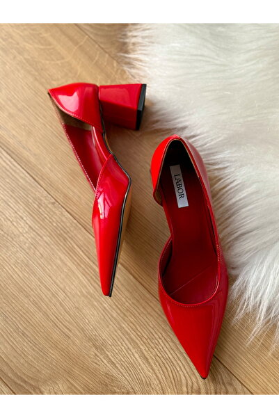 labor Selection Patent Leather Stiletto Pointed Toe Women's Heeled Shoes Thick Heel 9 cm