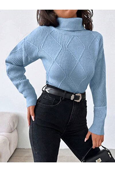 POİNE Women's Thessaloniki Baklava Patterned Women's Premium High Neck Sweater