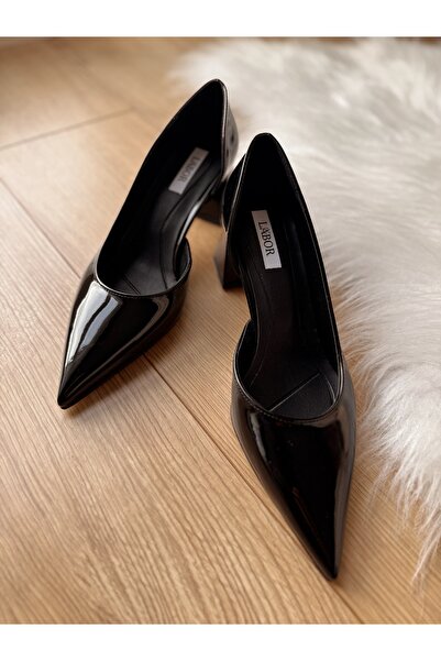 labor Selection Patent Leather Stiletto Pointed Toe Women's Heeled Shoes Thick Heel 9 cm