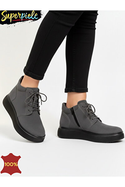 piele naturala Women's short suede leather boots, lined, zipper closure