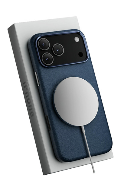 Fuchsia iPhone 17 Pro Max Wonder Leather Magsafe Compatible Cover - Navy Blue