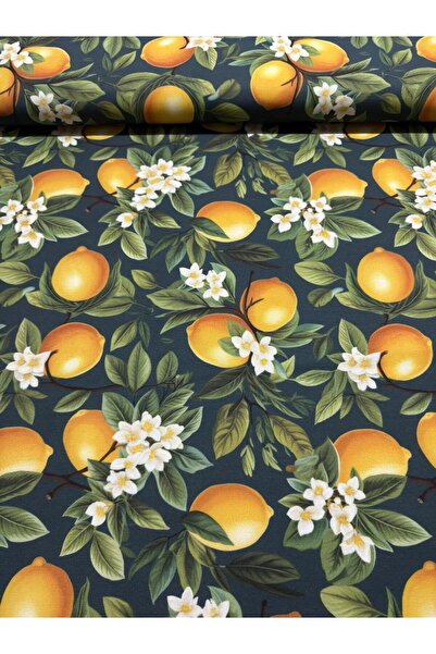 EKUMASCI Akdeniz Rüyası Limonlu Dijital Duck Keten - Perde ve Aksesuar - Su İtici - 100x180 Metrelik Kumaş