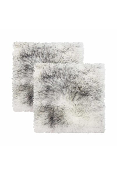 OEM Decorative faux fur rug, white with gray shades, soft, size 45x45 cm.