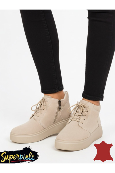 piele naturala Women's short suede leather boots, lined, zipper closure