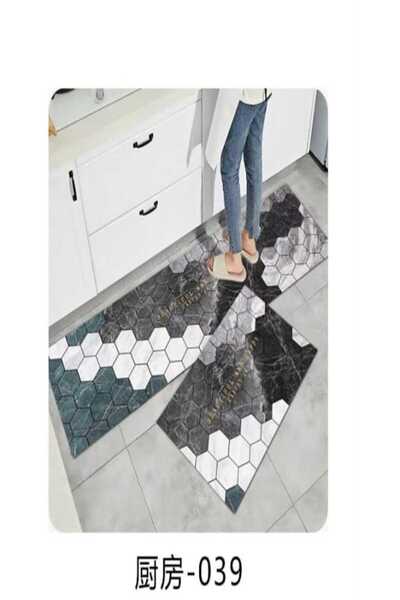 OEM non-slip kitchen rugs, 140x60 cm, marble hexagonal pattern, 100% polyester