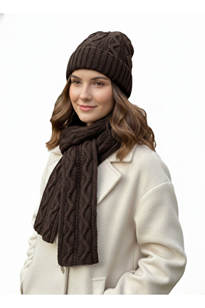 derikem Women's Wool Winter Stylish Knitted Beanie and Scarf Two-Piece Set