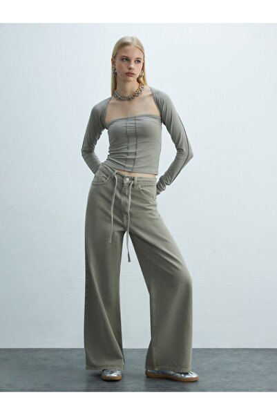 Ltb Strapless Long Sleeve Crop Anthracite Sweatshirt