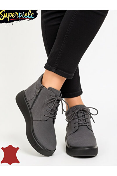 piele naturala Women's short suede leather boots, lined, zipper closure