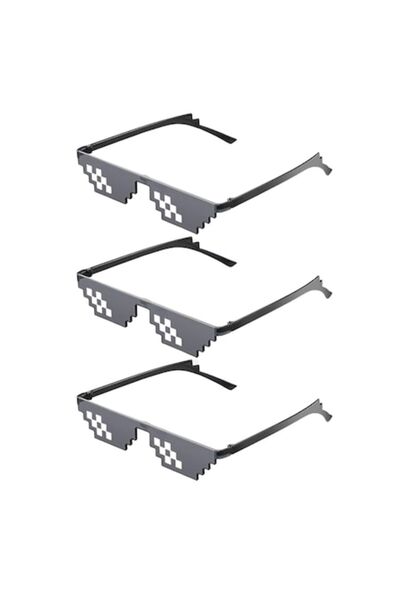 OEM Set de 3 ochelari pixelați Thug Life „Deal With It”, Cafuneplus®, 6 punct...