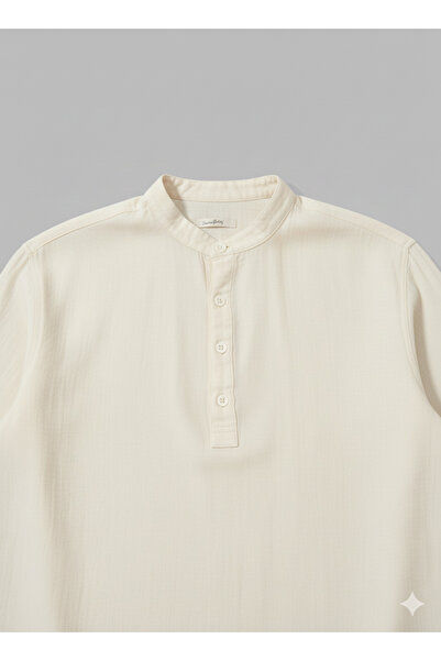 A&O Style Ανδρικό πουκάμισο oversized με μακρυμάνικο λινό πουκάμισο με μισό κουμπί με μακρύ μανίκι