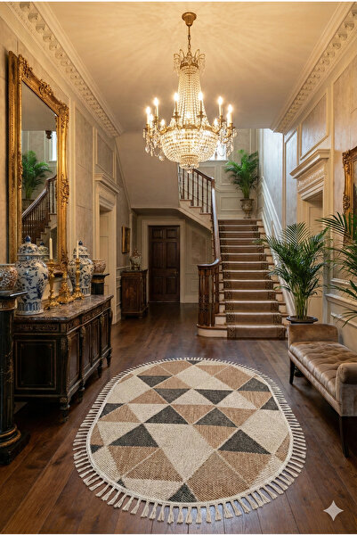 Emin Halı Bukle 1405 Oval Örgü Saçaklı Özel Ölçü Salon Antre Mutfak Antre Halı Yolluk