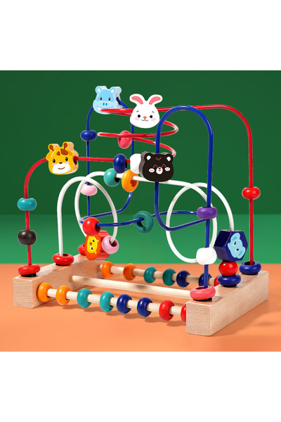 Montessori Montessori toy, Wooden motor spiral with abacus and animals, 3 wires