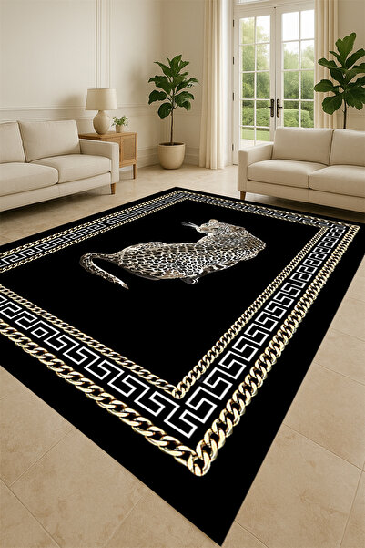Kessy Home Studio Lüks Leopar Desenli Modern Salon Halısı Dijital Baskı Makin...