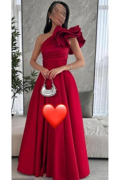 ELHAM FASHION red shantung fabric evening dress