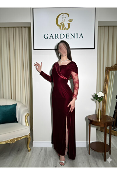 GARDENİA Elegant Burgundy Velvet Mermaid-Cut Dress