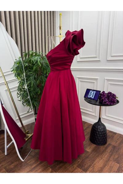 ELHAM FASHION red shantung fabric evening dress