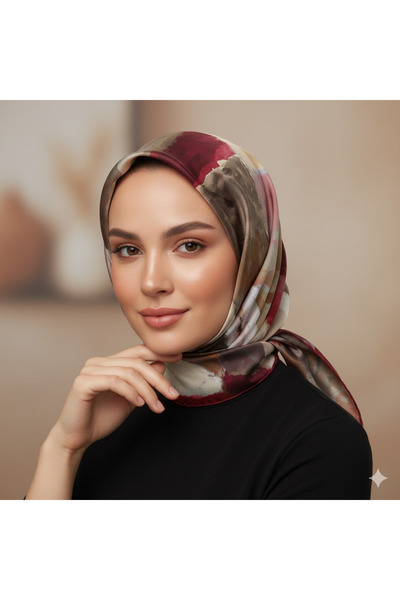 Levidor 100% Twill Silk Scarf Burgundy - Brown (Pure Silk, 90X90, Non-Slip St...