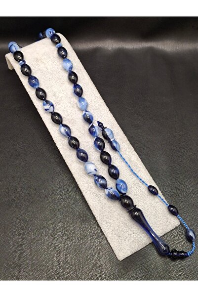 Han Ticarethane سبحة من حجر الكهرمان الأزرق الأبيض المقطوع