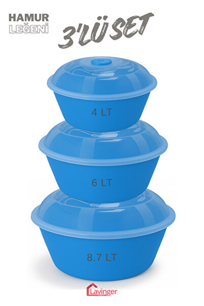 Lavinger Ev Gereçleri Kapaklı Hamur Leğeni Un Kabı Çok Amaçlı 3'lü Set 4, 6 ve 8 Litre