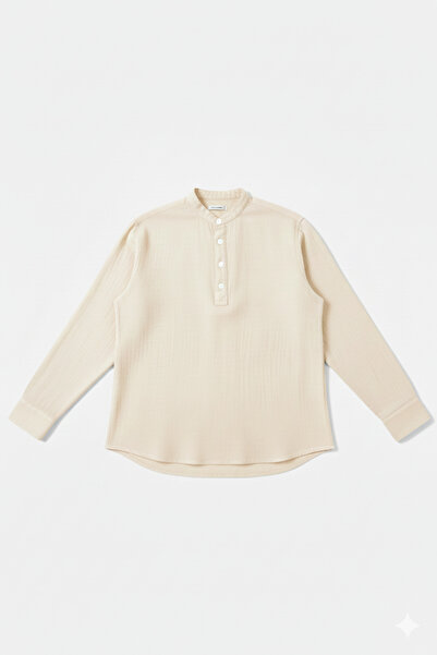 A&O Style Ανδρικό πουκάμισο oversized με μακρυμάνικο λινό πουκάμισο με μισό κουμπί με μακρύ μανίκι