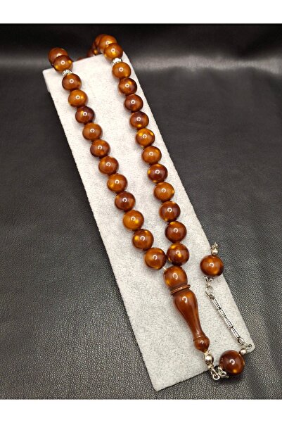 Han Ticarethane سبحة من حجر الكهرمان البني المقطوع على شكل كرة مع بقع صفراء